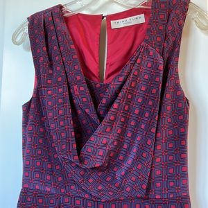 Trina Turk Maroon & Navy Fit and Flare Dress
